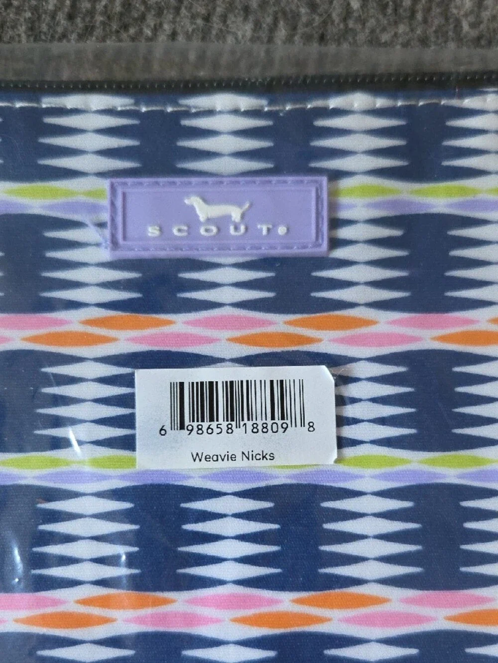 Scout Twiggy Makeup Bag in Navy with White, Orange, Green and Purple Accents